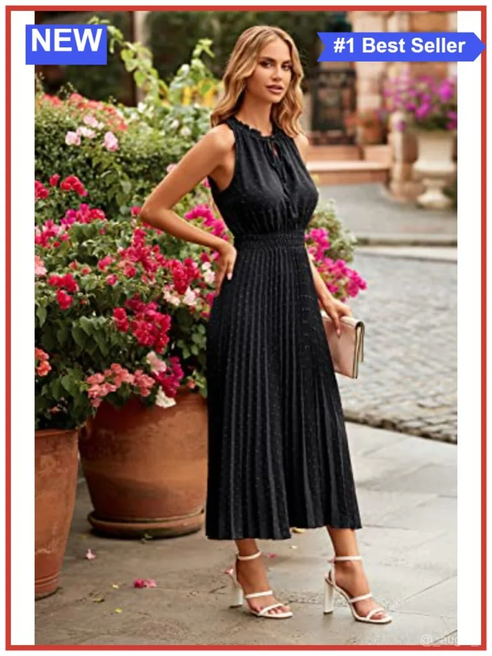 PRETTYGARDEN Sleeveless Swiss Dot Midi Dress V Neck Ruffled